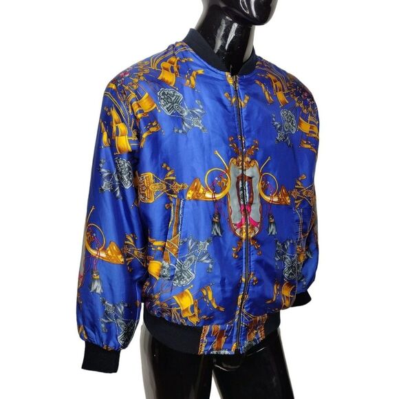 Vintage 80s Baroque Rococo Satin Bomber Jacket Quilted Lining Unisex Adult OSFM - Picture 5 of 12